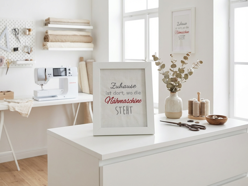 Preview: Zuhause ist dort wo die  Nähmaschine steht Spruch - Stickdatei